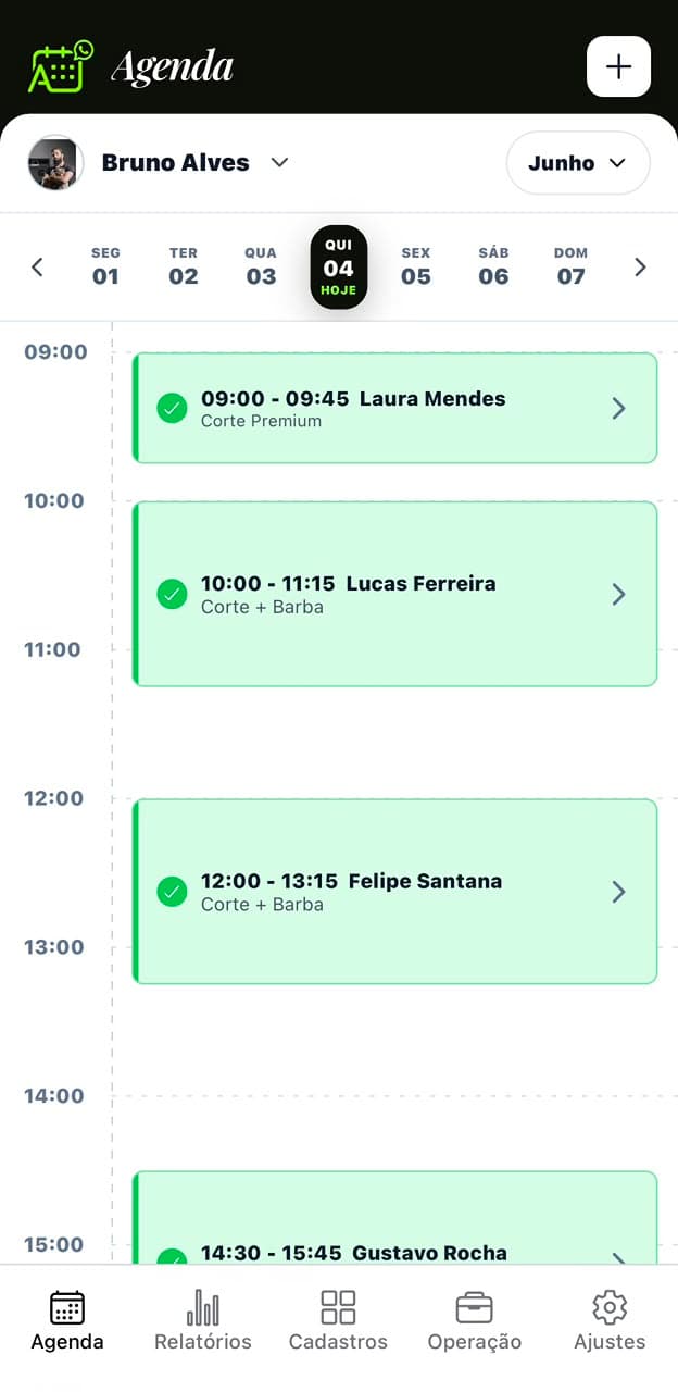 Print real da agenda mobile do Agendesk para barbearia e salão